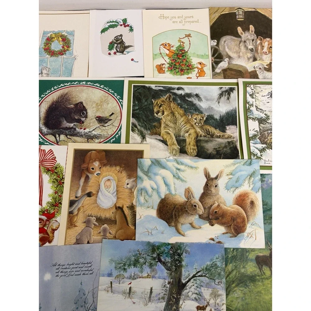 Vintage Animal Christmas Cards Fronts ONLY  Scrapbooking Crafts Decoupage 50+